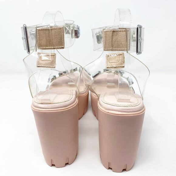 ASOS Light Pink Chunky Heel Sandals w PVC and Rhinestones Sz 6 Adjustable Strap - Picture 5 of 12